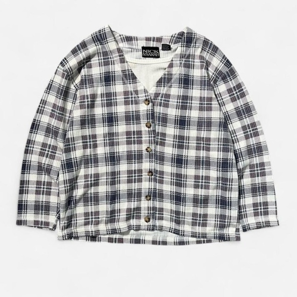 Vintage Nick & Sara 90s Plaid Cardigan Layered Brown & White‎